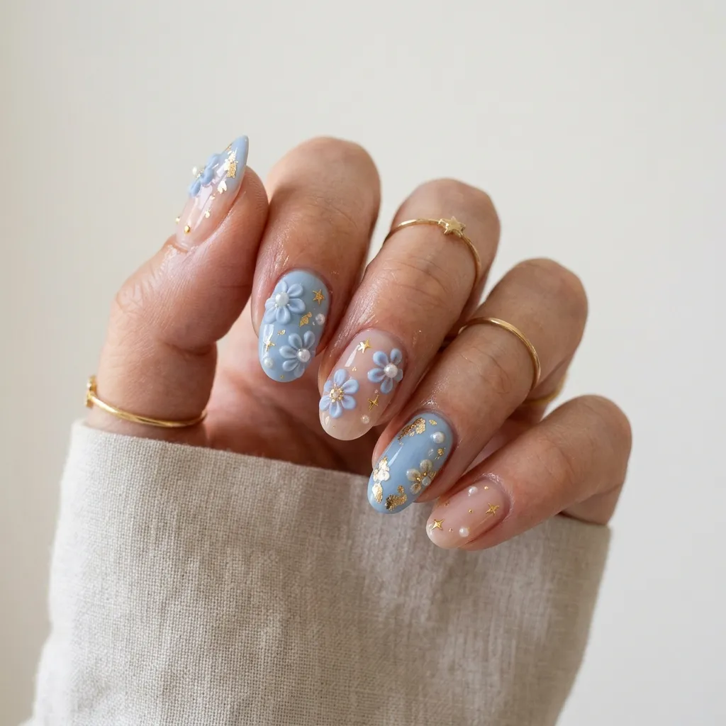 feminine hand with summer nail design