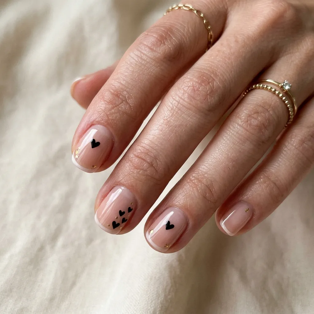 hand displaying nude pink manicure for short nails