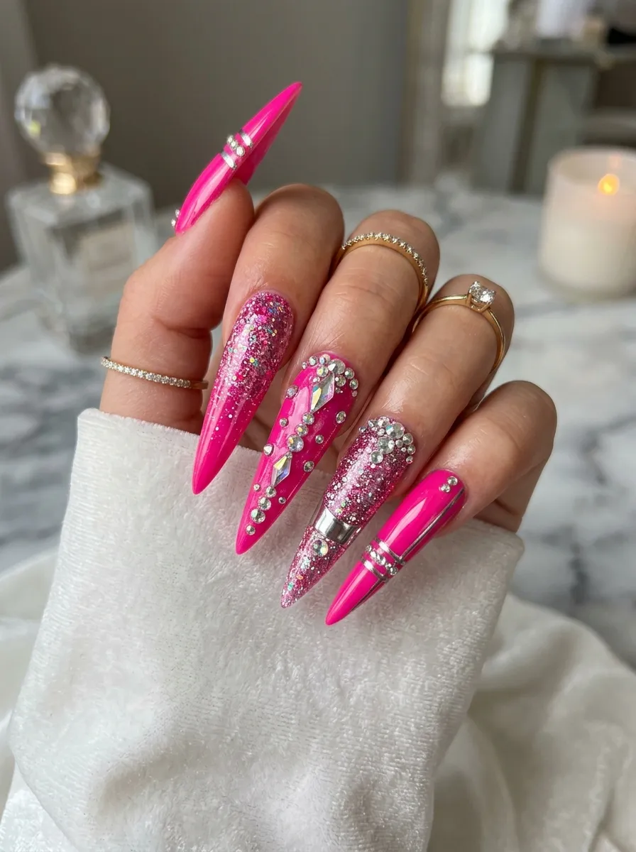 80s Metallic Stripe Nails