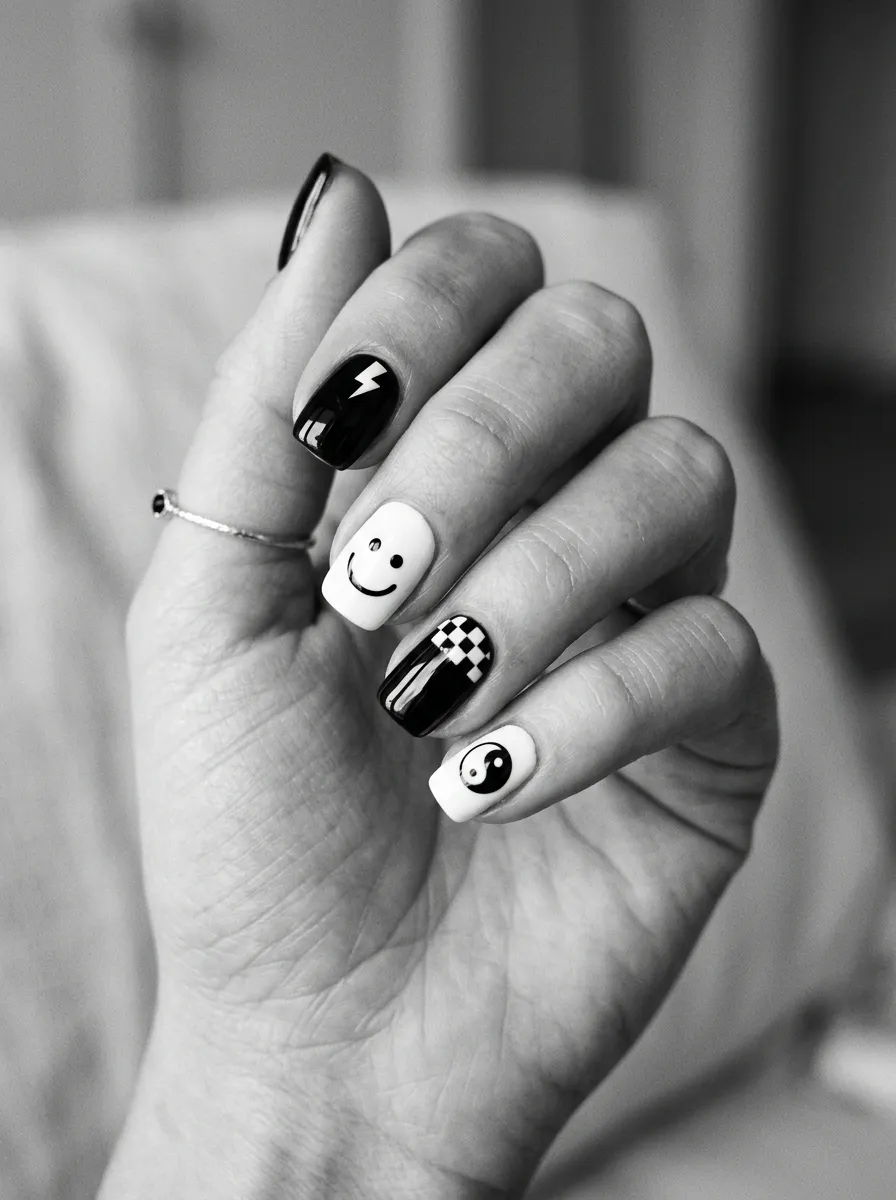 90s Black and White Nails