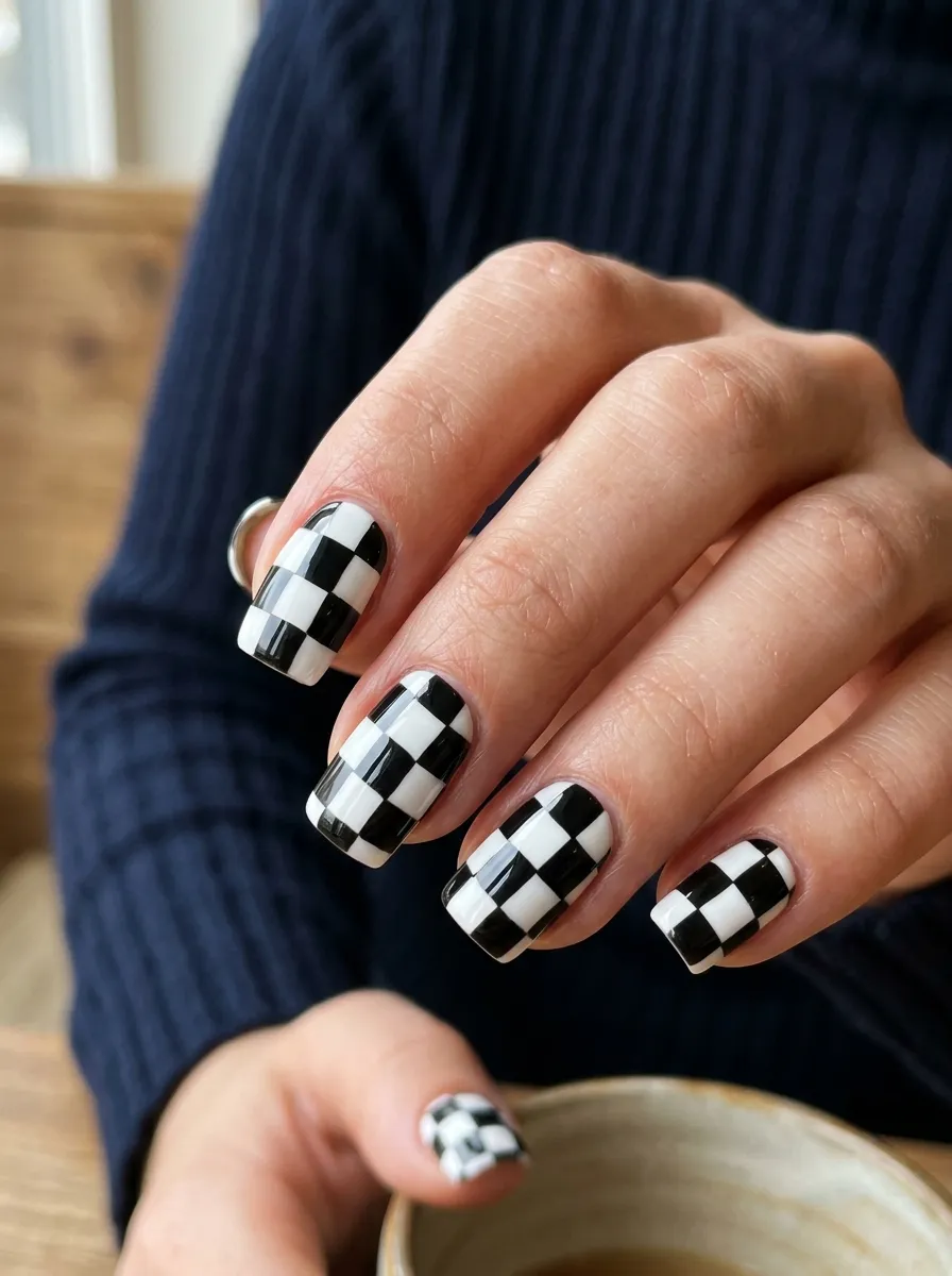 90s Checkerboard Nail Art