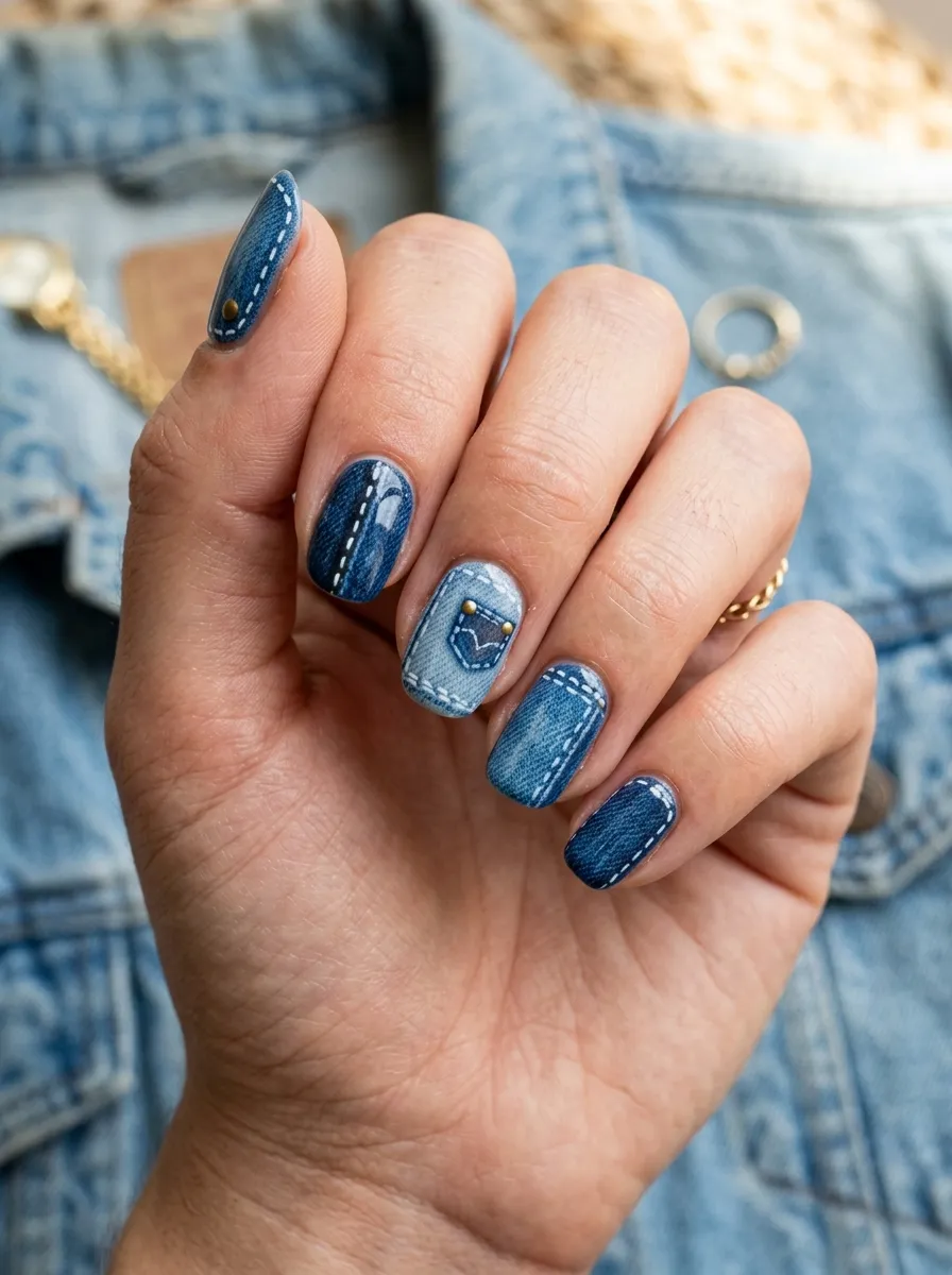 90s Denim-Inspired Nails