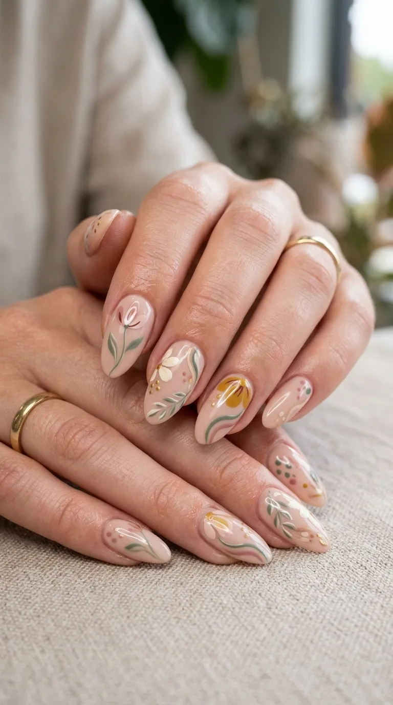 Abstract Floral Nail Art