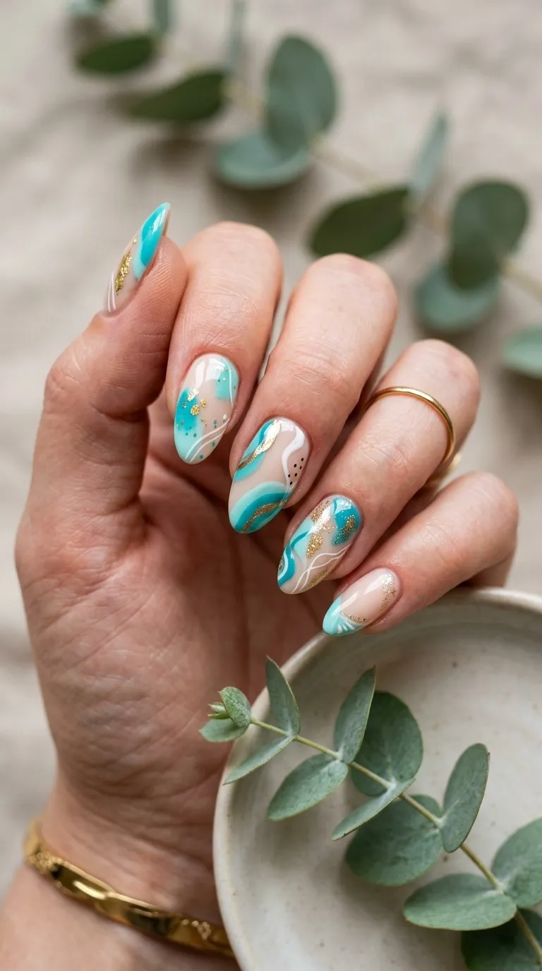 Aqua Abstract Nail Art