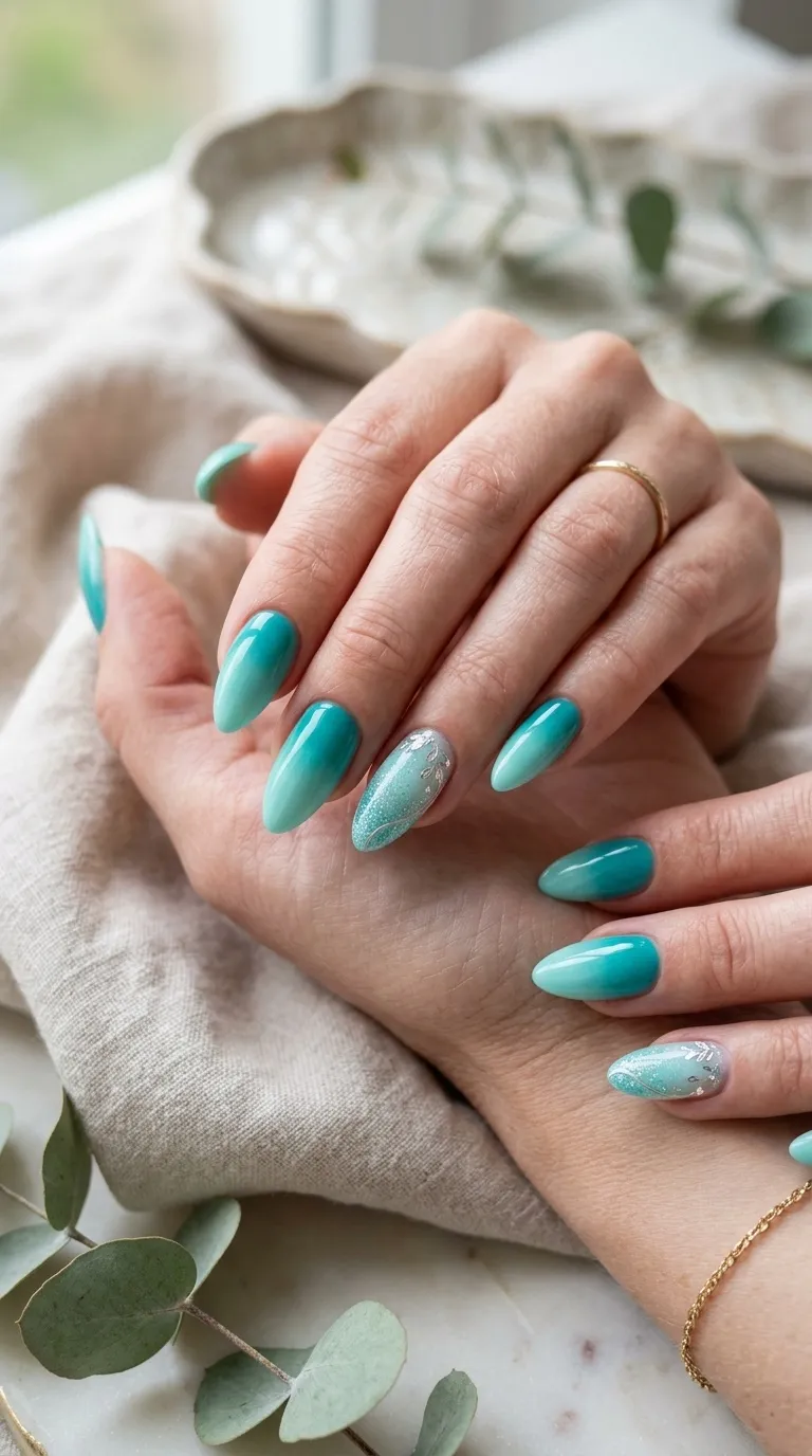 Aqua Almond Nails