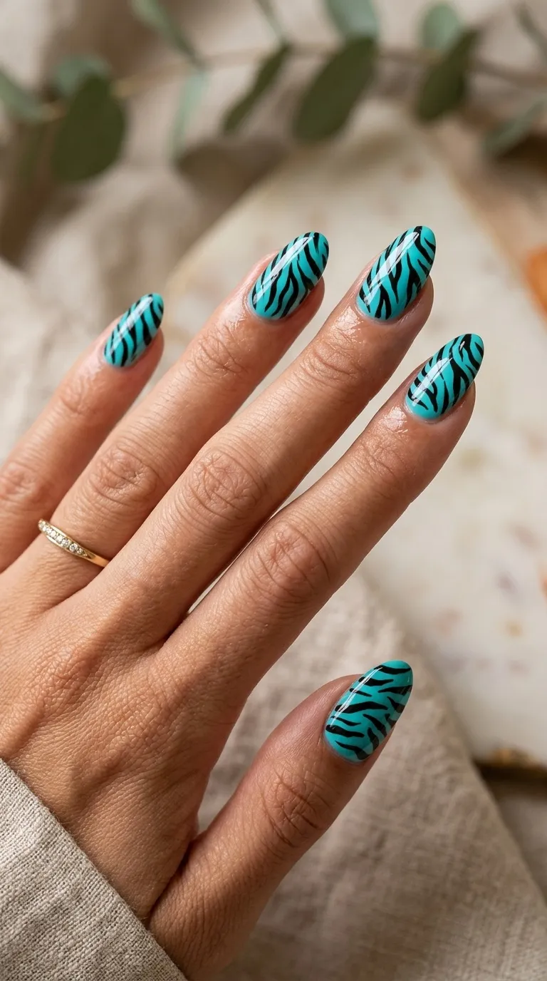 Aqua Animal Print Nails
