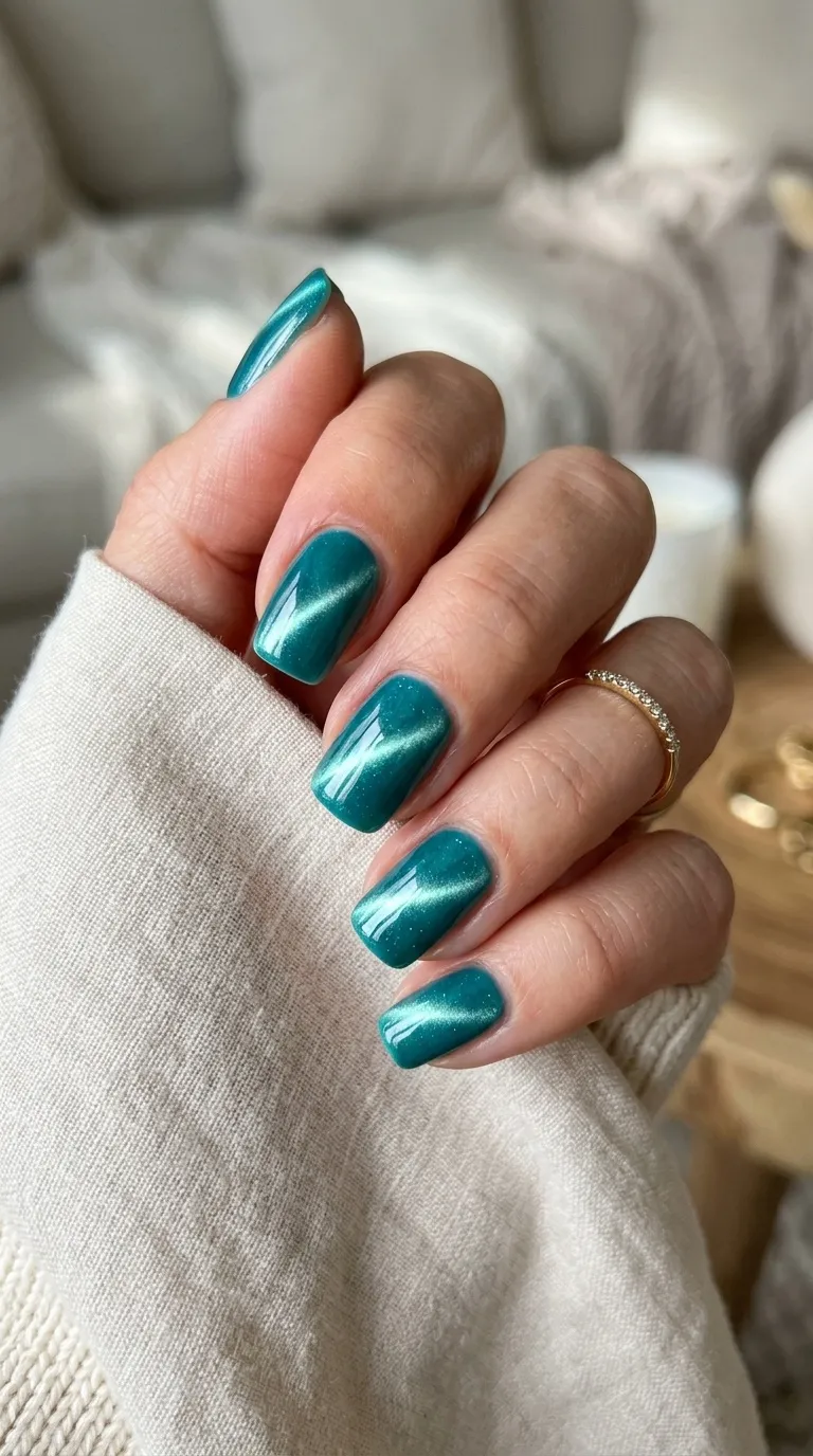 Aqua Cat Eye Nails