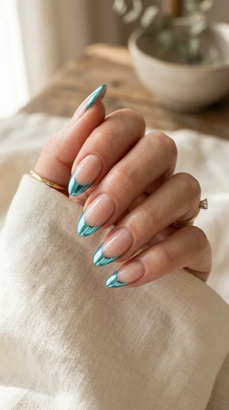 Aqua Chrome French Tips