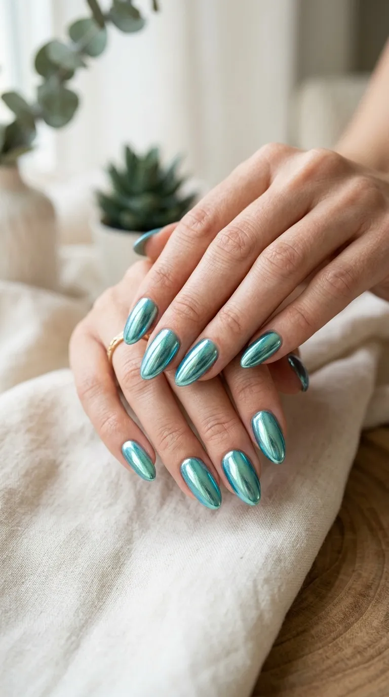 Aqua Chrome Nails
