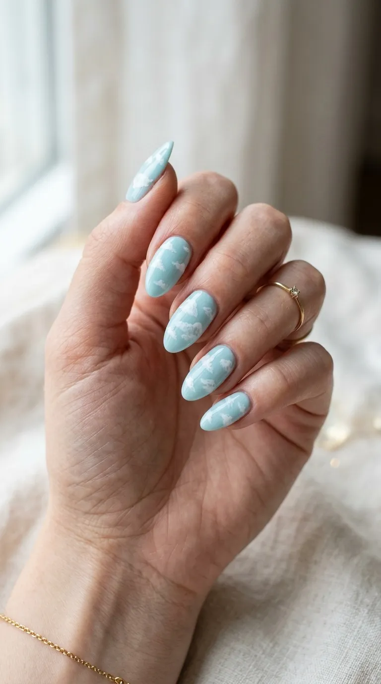 Aqua Cloud Nail Art