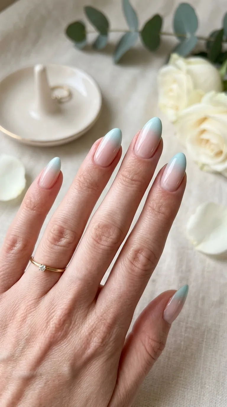 Aqua French Ombre Nails
