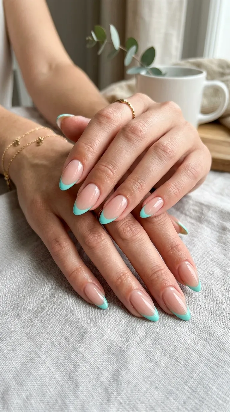 Aqua French Tip Nails