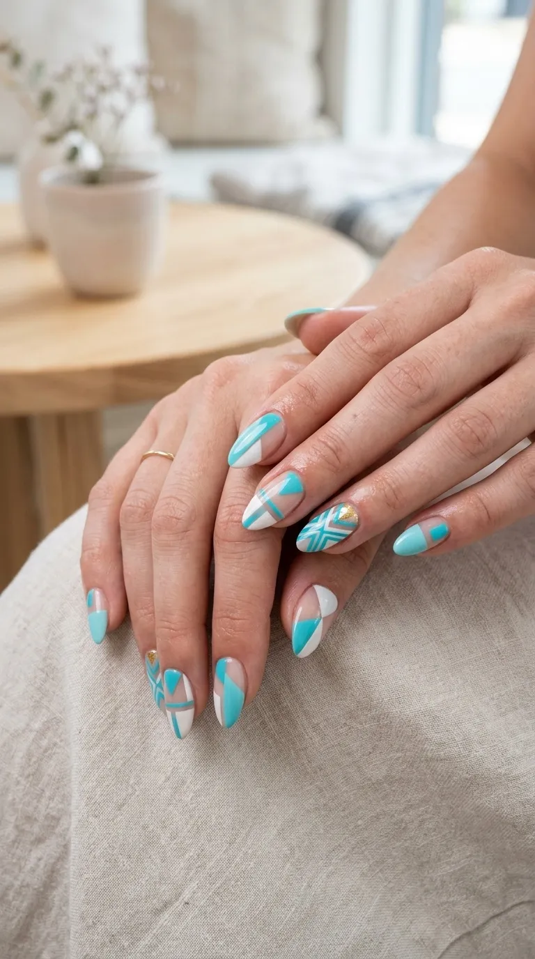 Aqua Geometric Nails