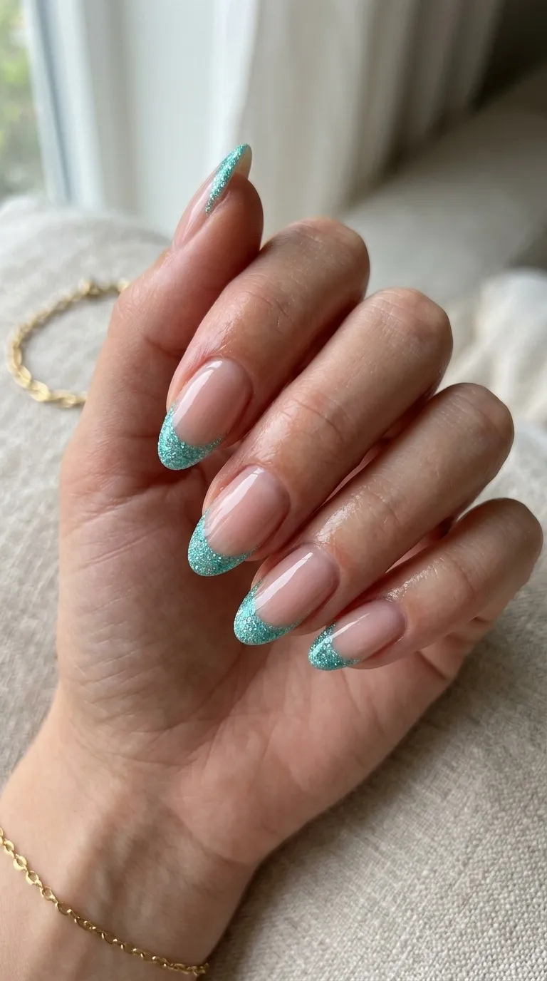 Aqua Glitter French Tips