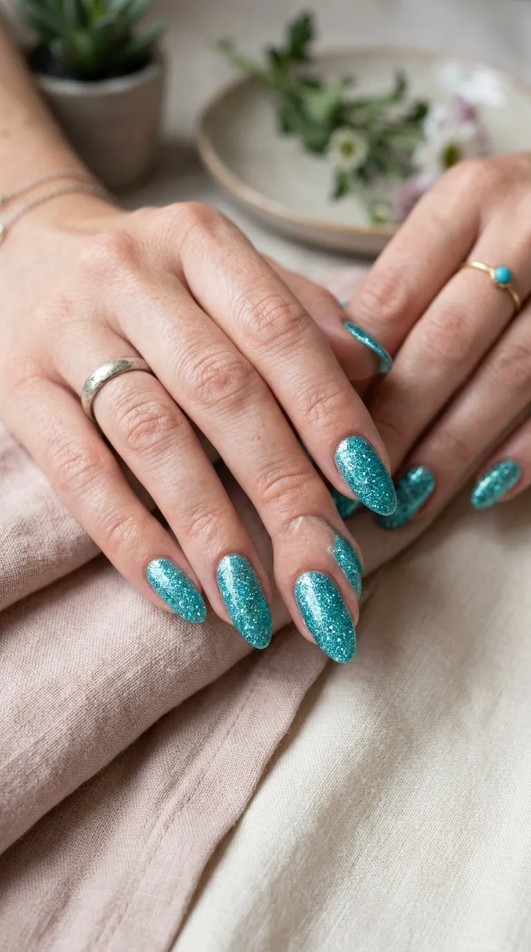 Aqua Glitter Nails