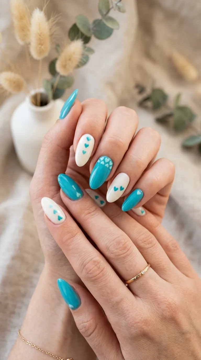 Aqua Heart Nail Art