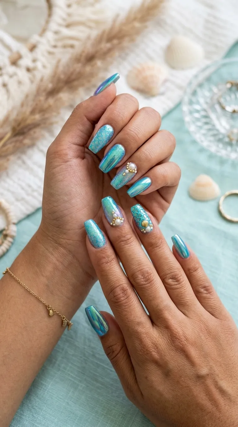 Aqua Mermaid Nails