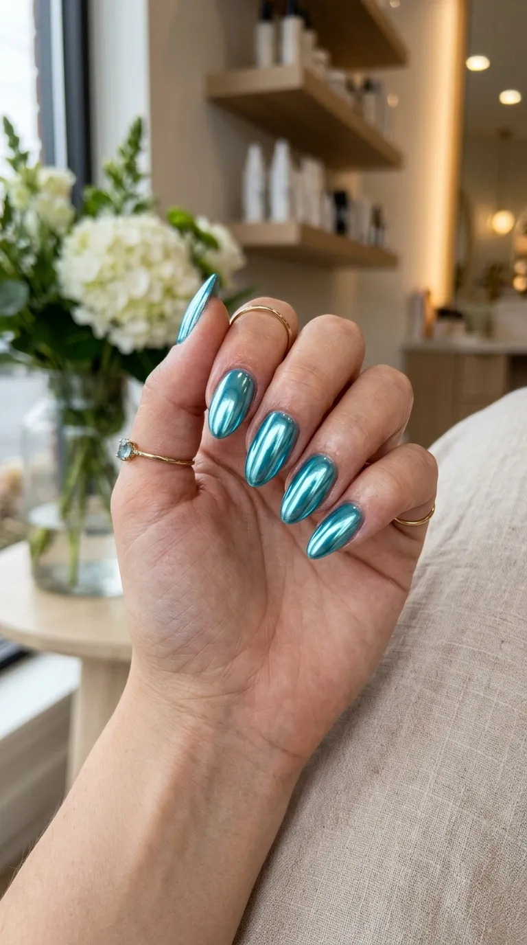 Aqua Metallic Nails