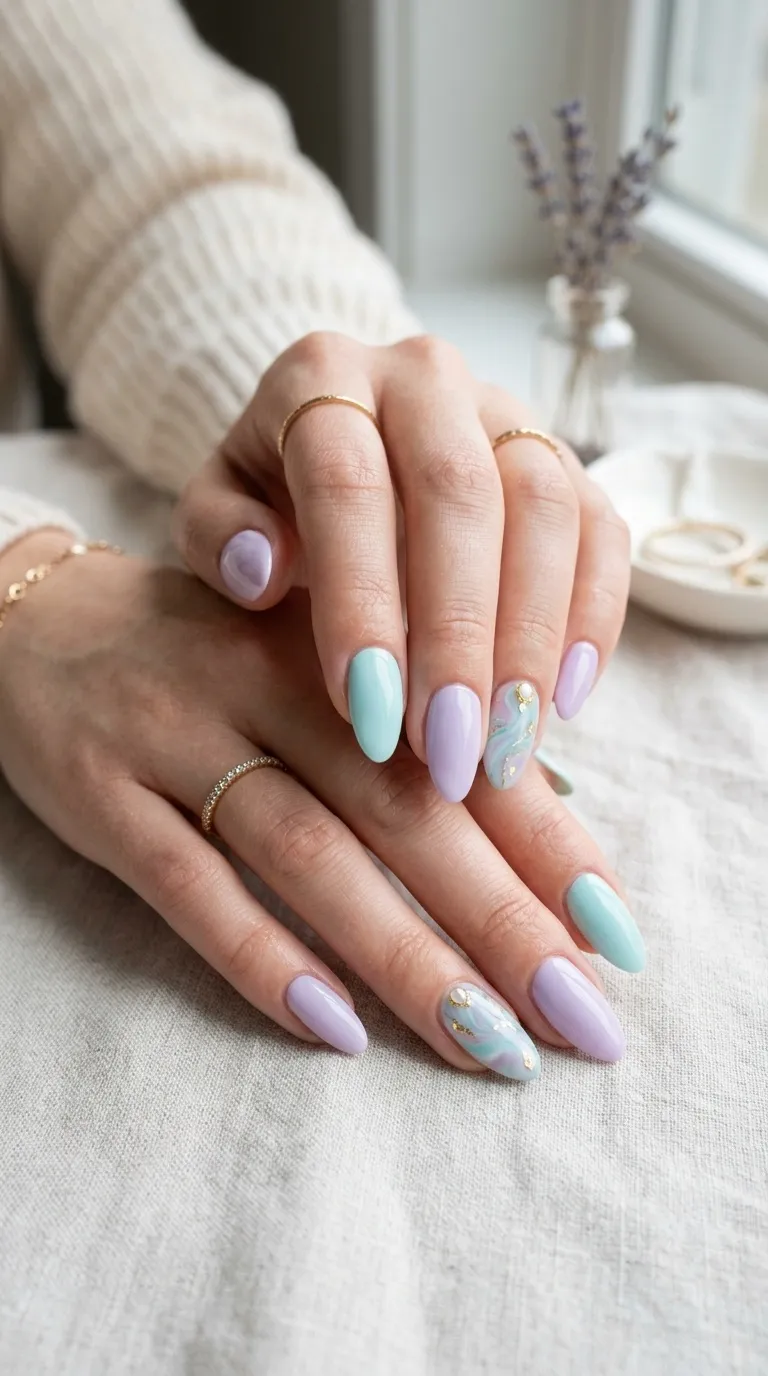 Aqua and Lavender Nails