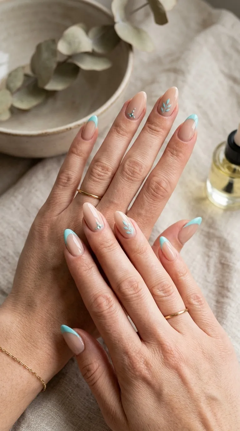 Aqua and Nude Nails