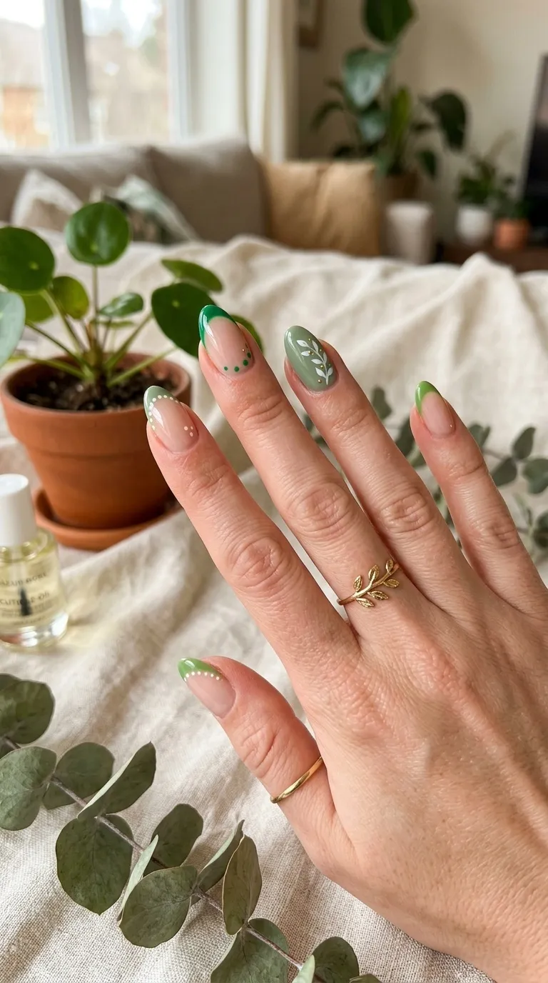 At Home Green Nail Art