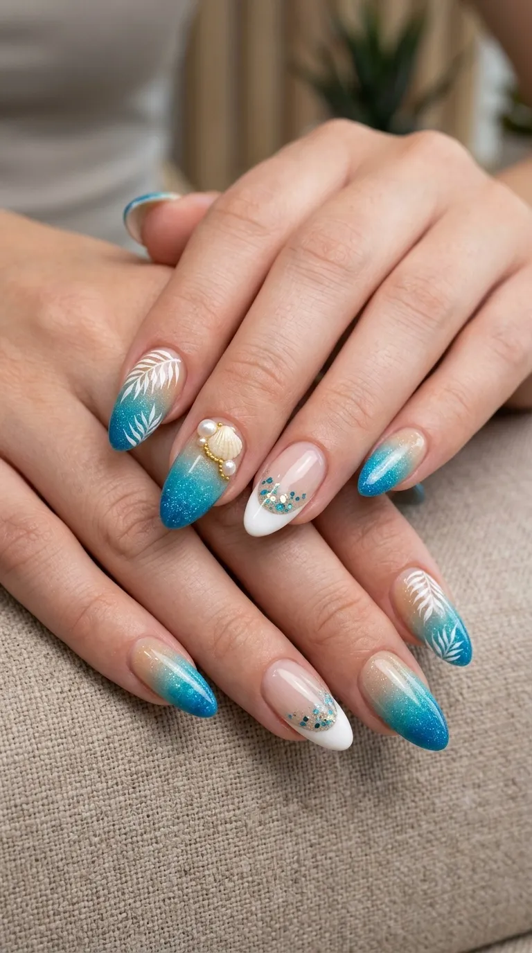 Beach Almond Nail Art