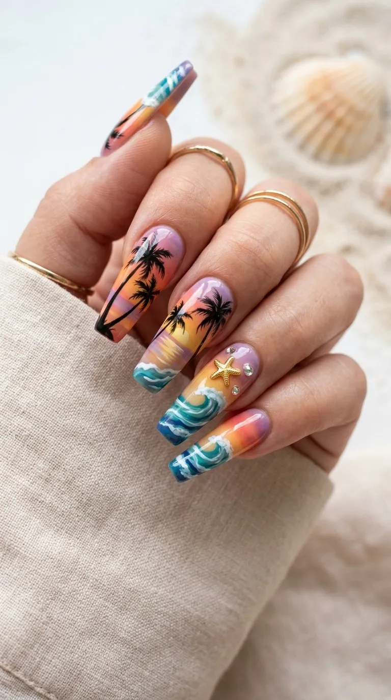 Beach Coffin Nail Designs