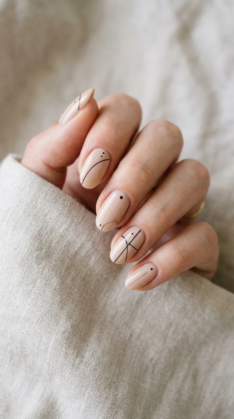 Black Abstract Line Nails