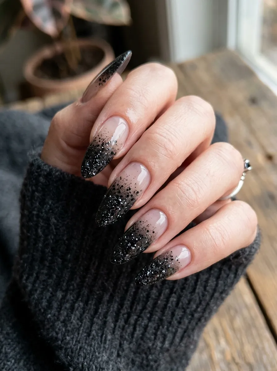 Black Glitter Ombre Nails