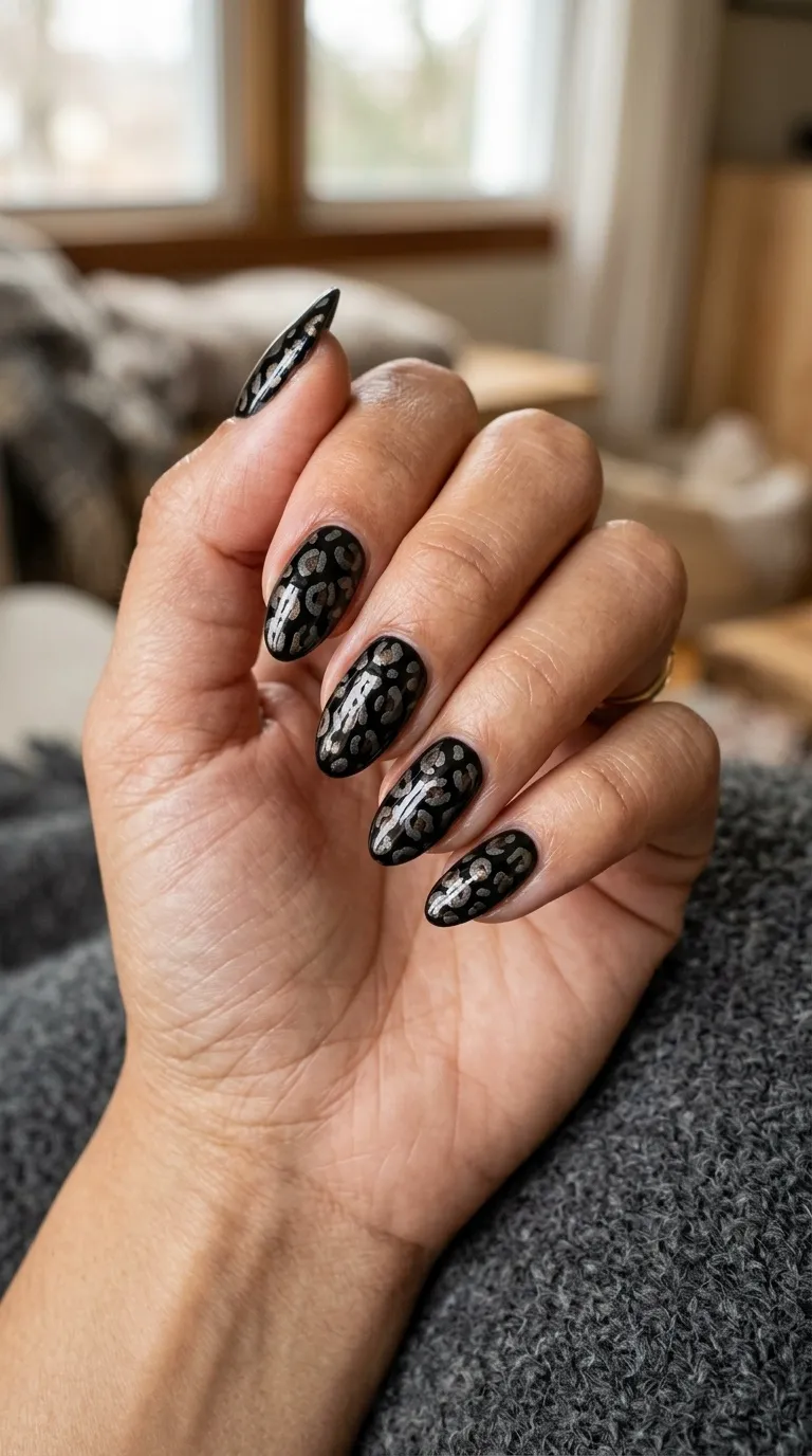 Black Leopard Print Nails