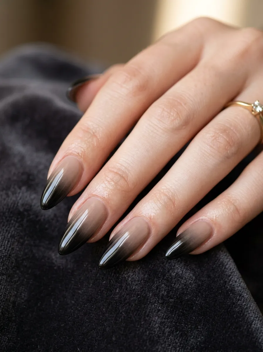 Black Ombre Almond Nails