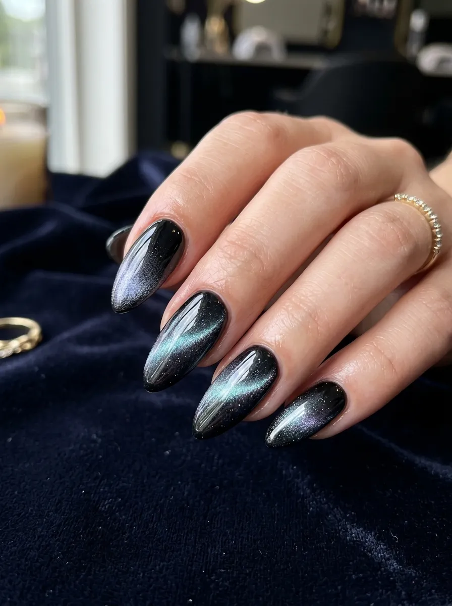 Black Ombre Cat Eye Nails
