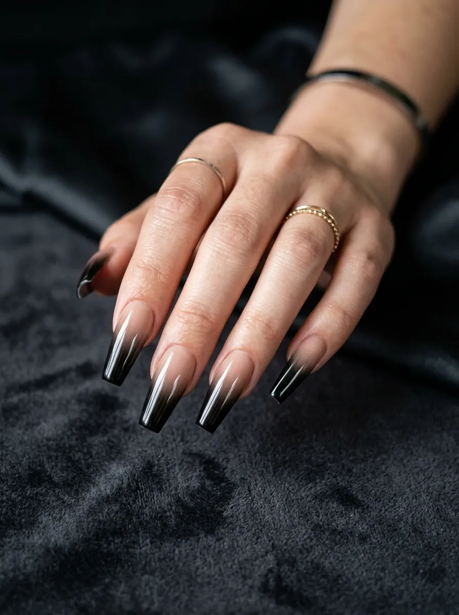 Black Ombre Coffin Nails