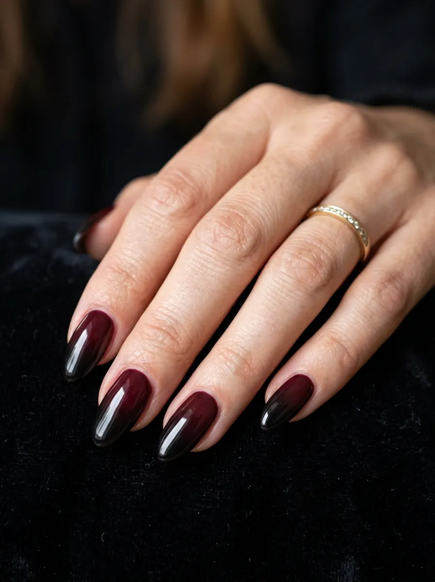 Black and Burgundy Ombre Nails