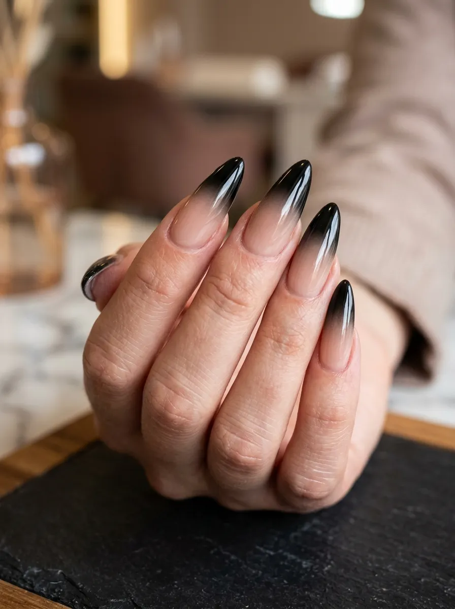Black and Gray Ombre Nails