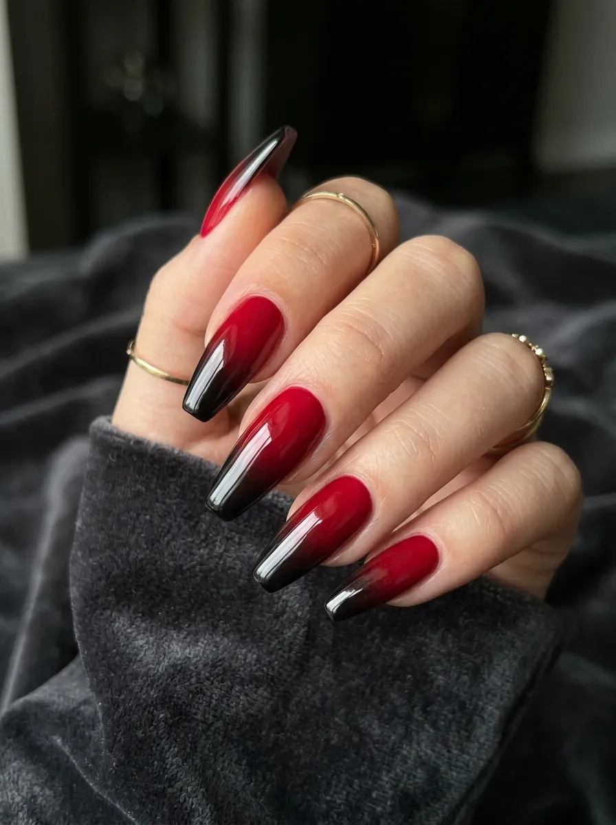 Black and Red Ombre Nails