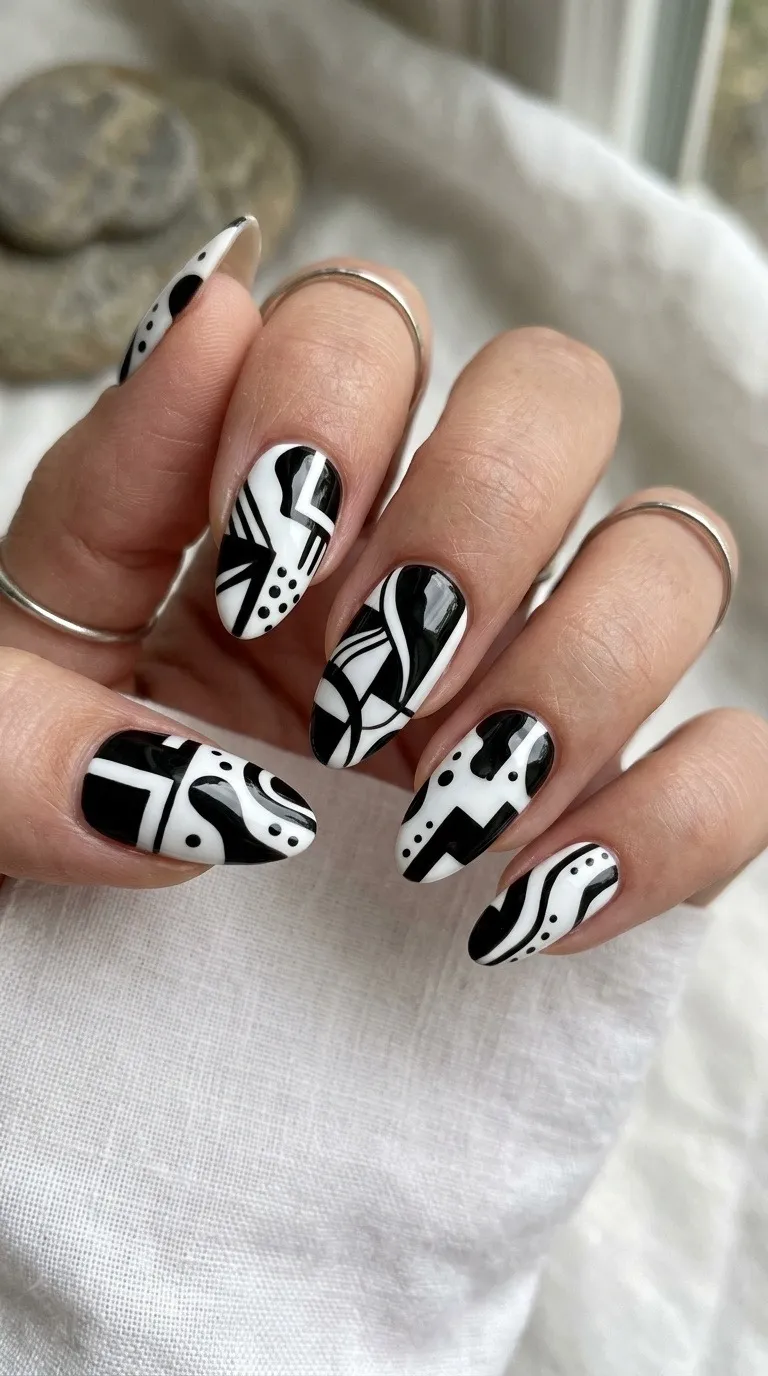 Black and White Abstract Nails
