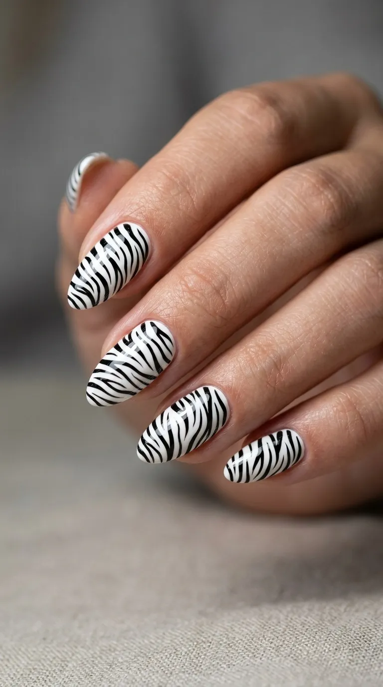 Black and White Zebra Nails