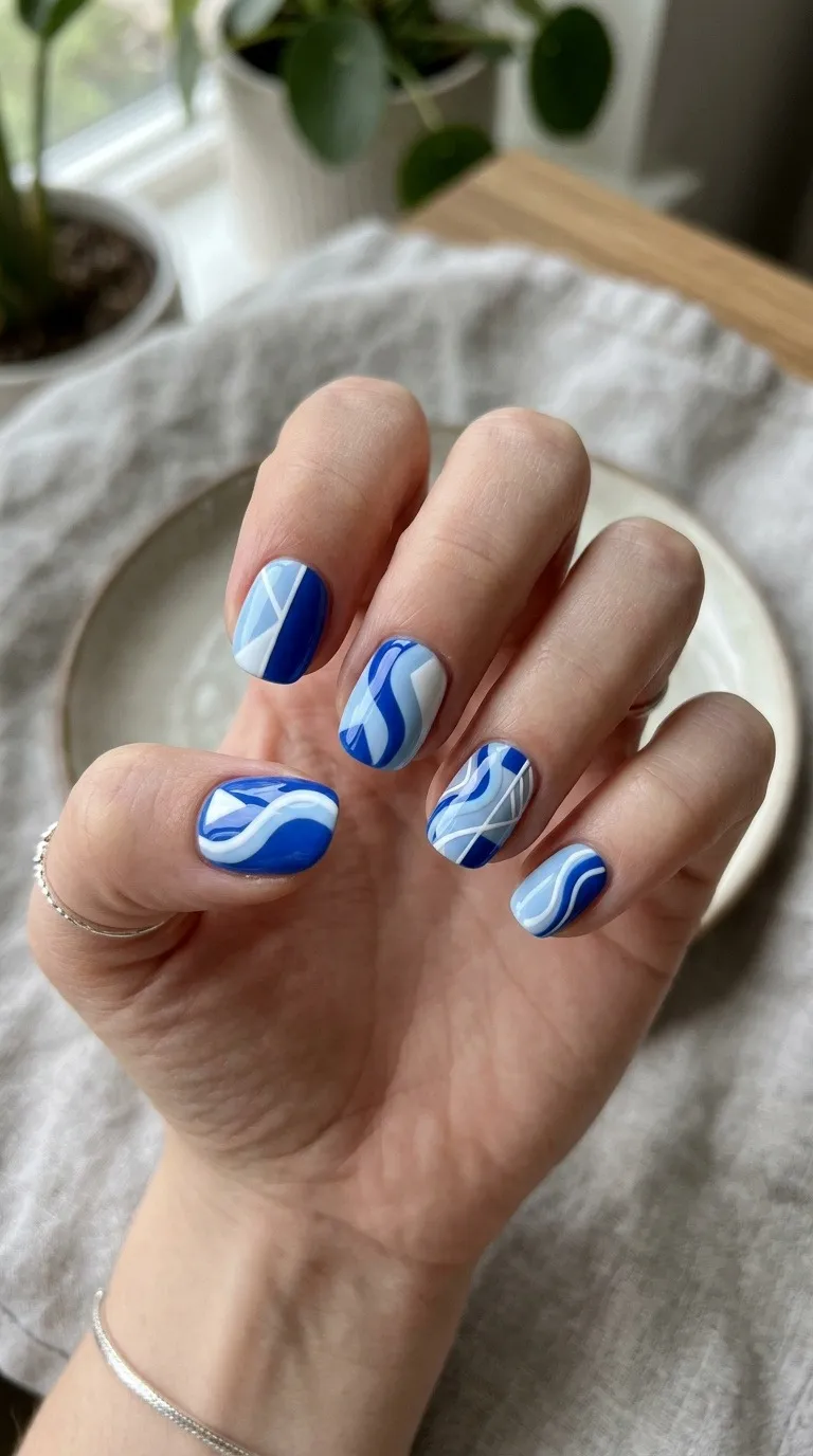 Blue Abstract Nails