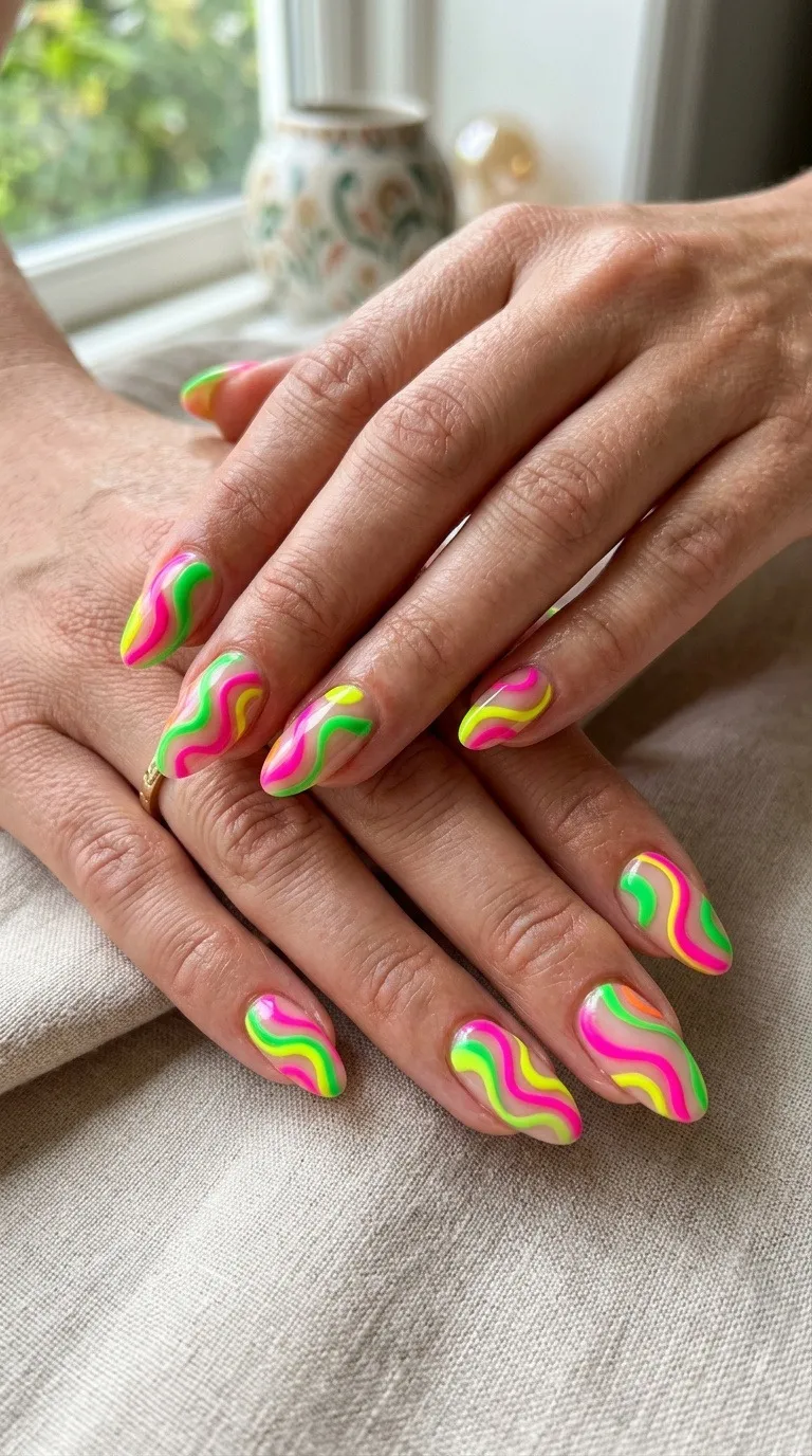 Bright Neon Abstract Nails