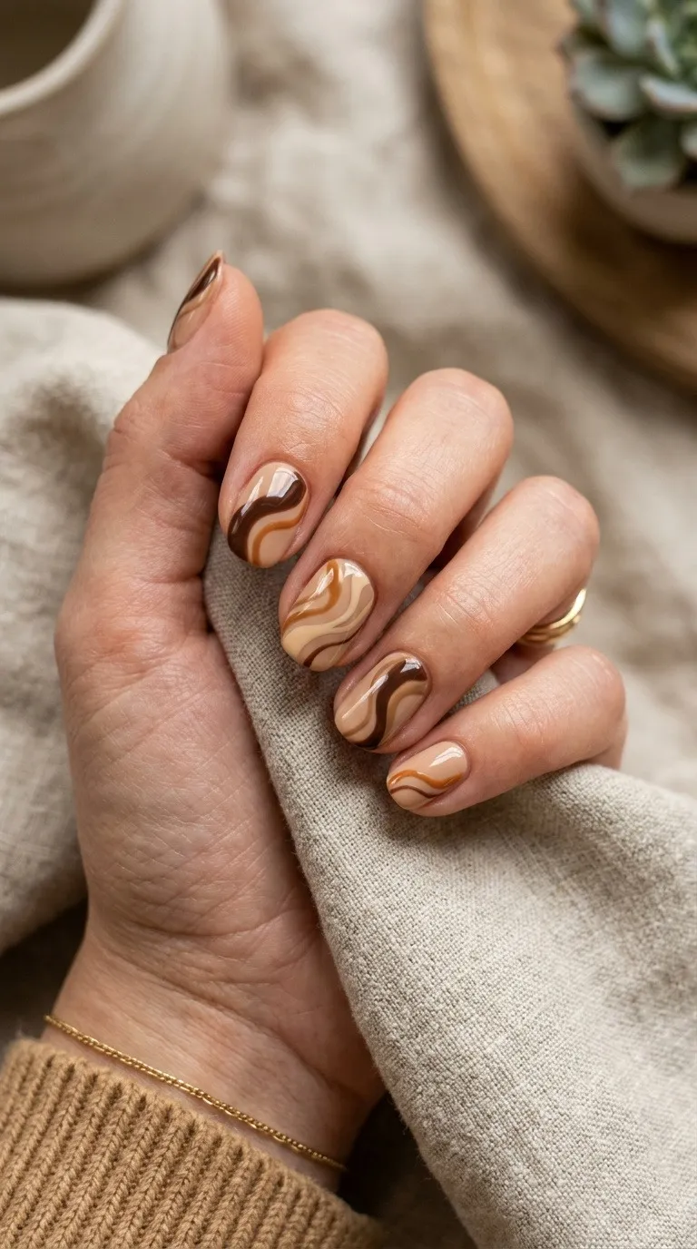 Brown And Beige Abstract Nails