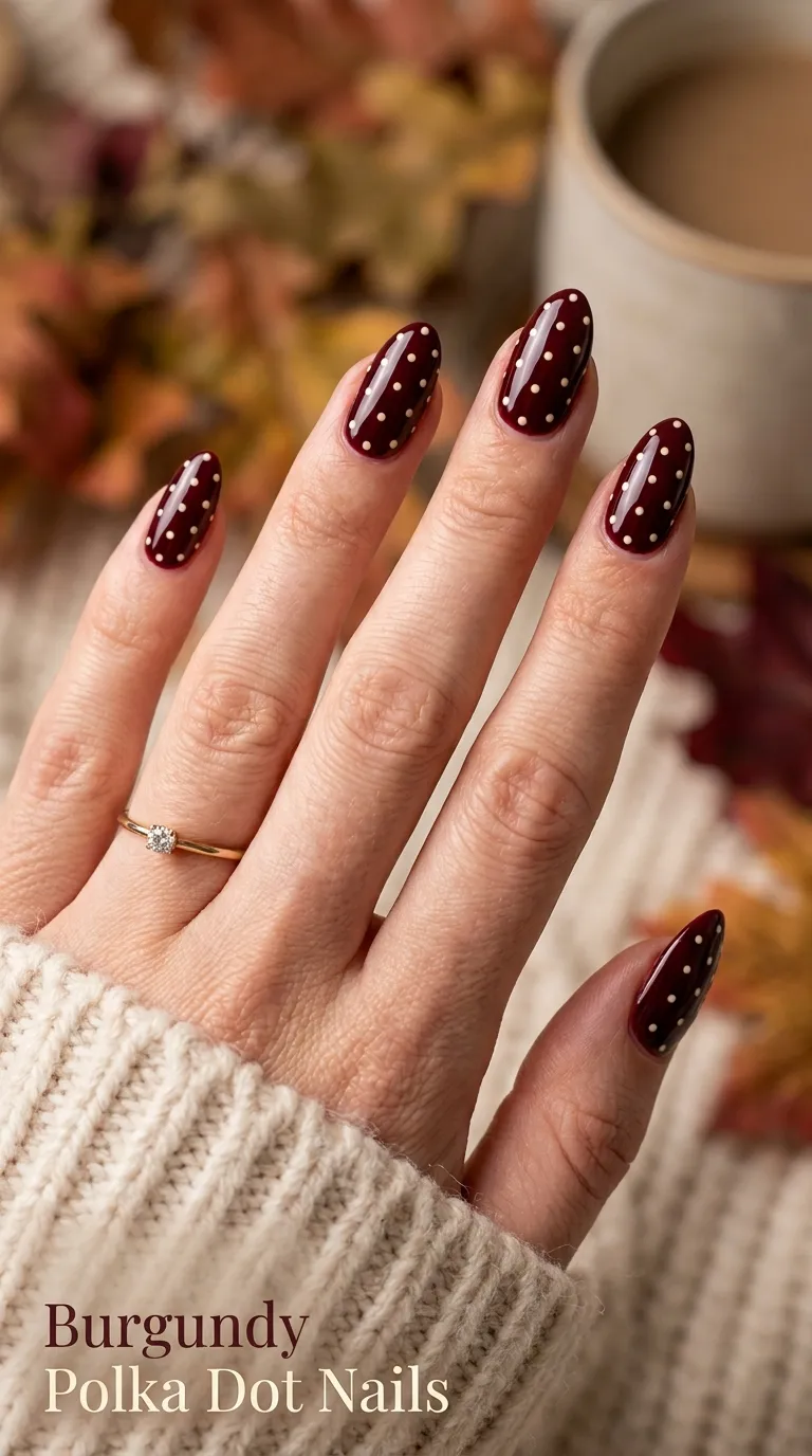 Burgundy Polka Dot Nails