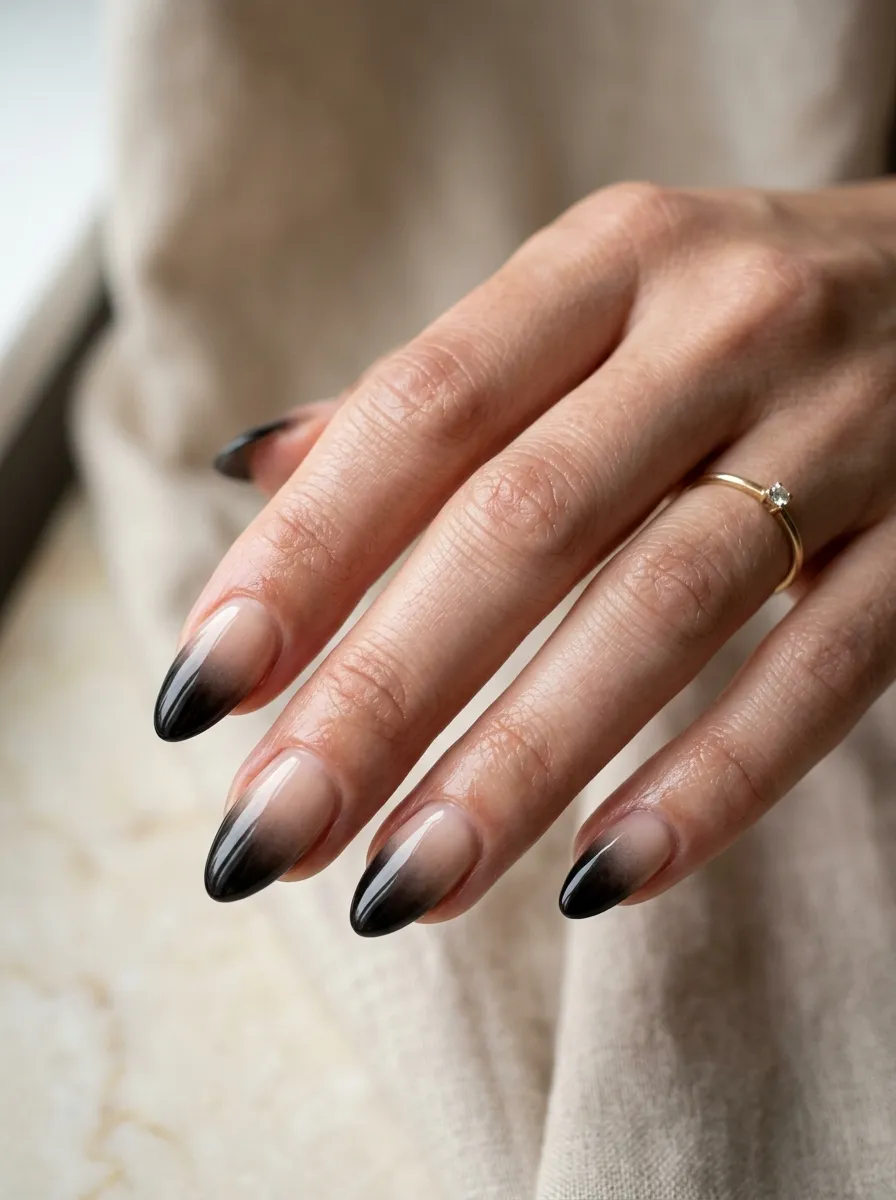 Classic Black To Nude Ombre Nails