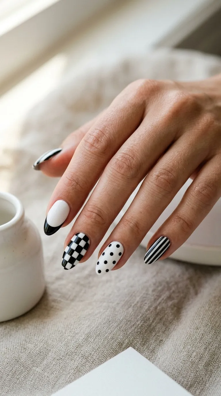 DIY Black and White Nails