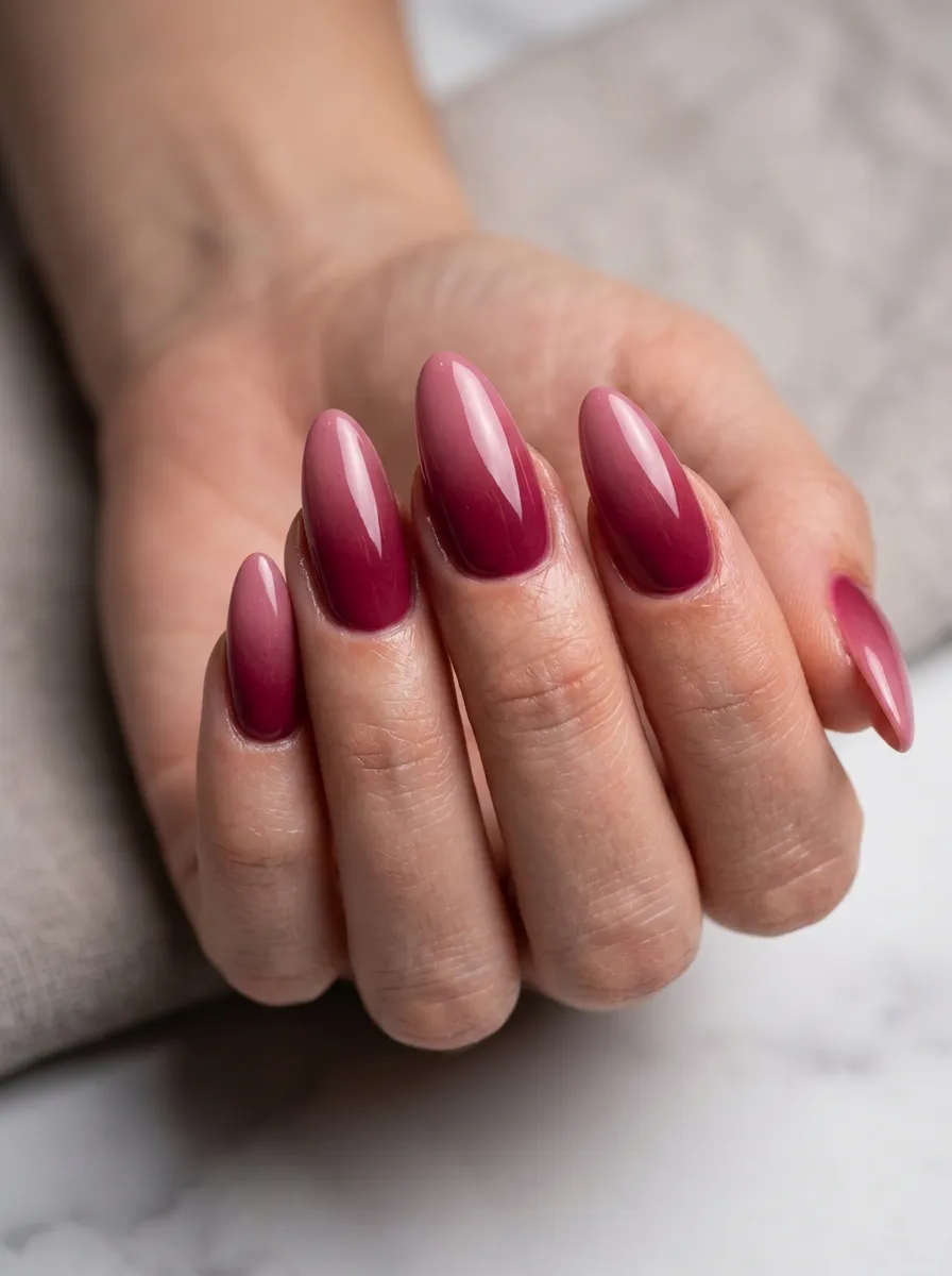 Dark Pink Ombre Nails