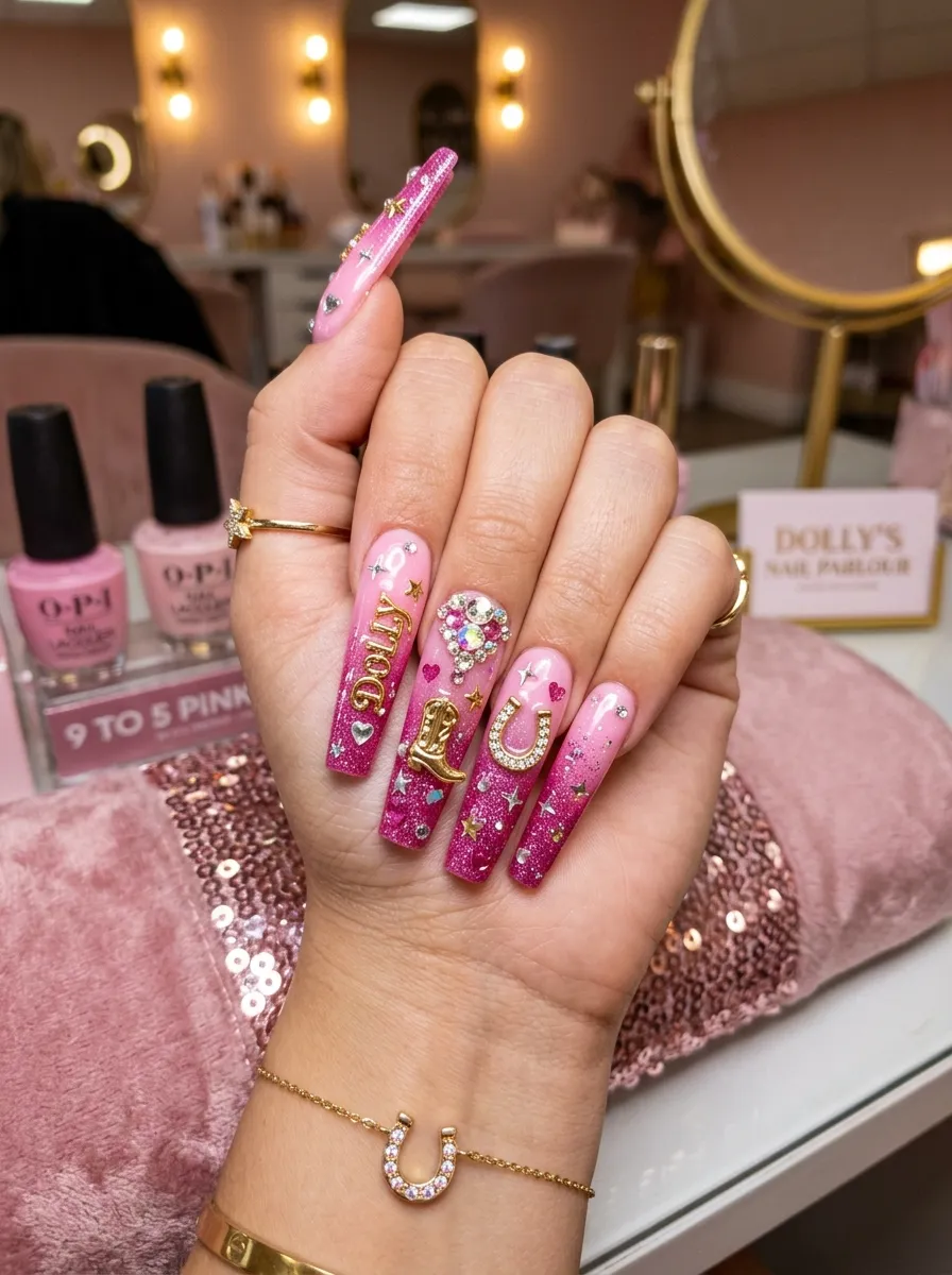 Dolly Parton Coffin Nail Art