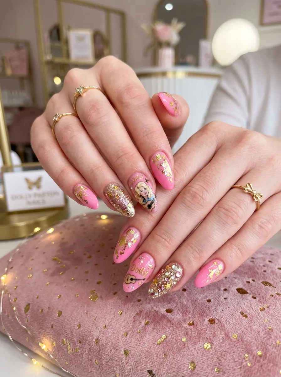 Dolly Parton Heart and Bow Nails