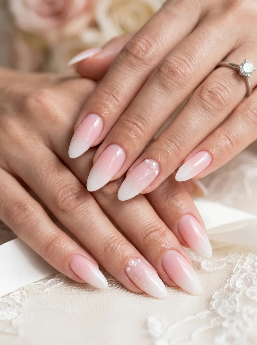 Elegant Pink Ombre Wedding Nails