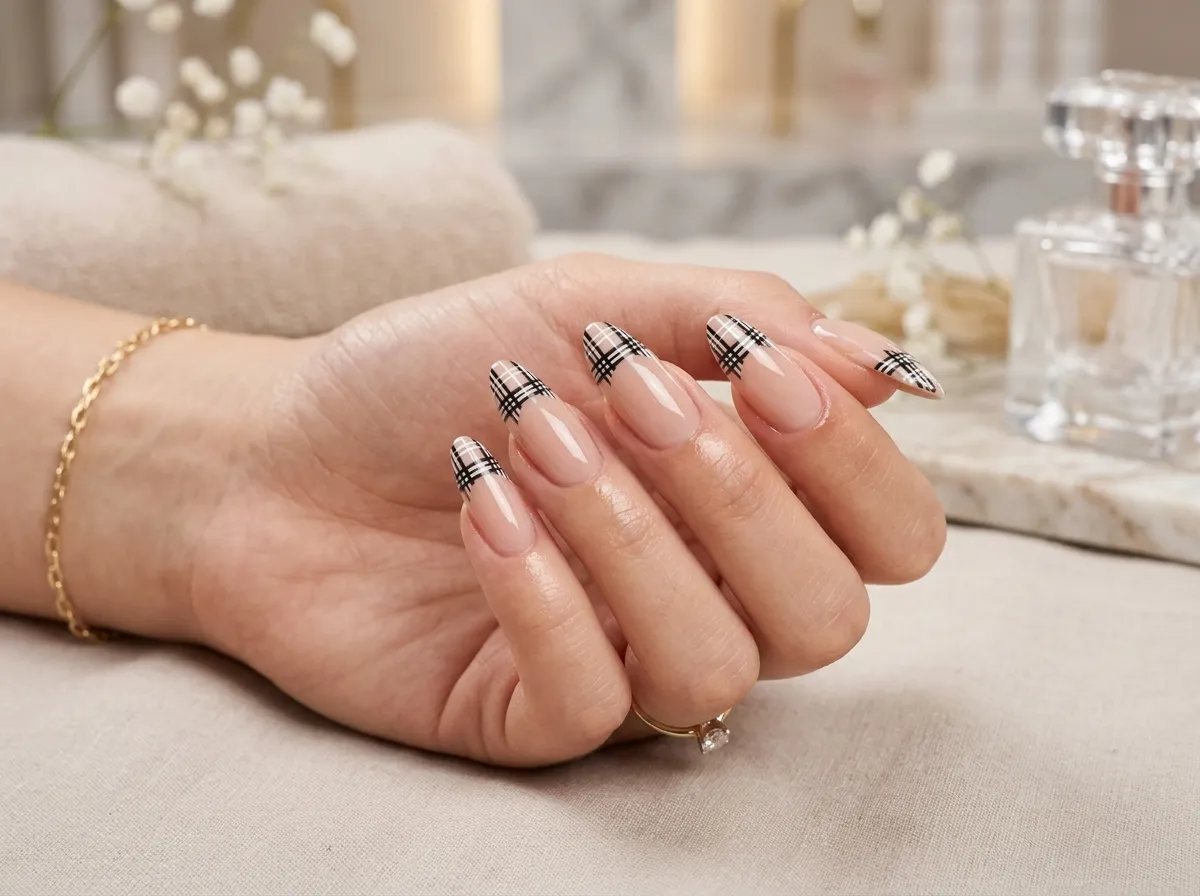French Tip Plaid Nails