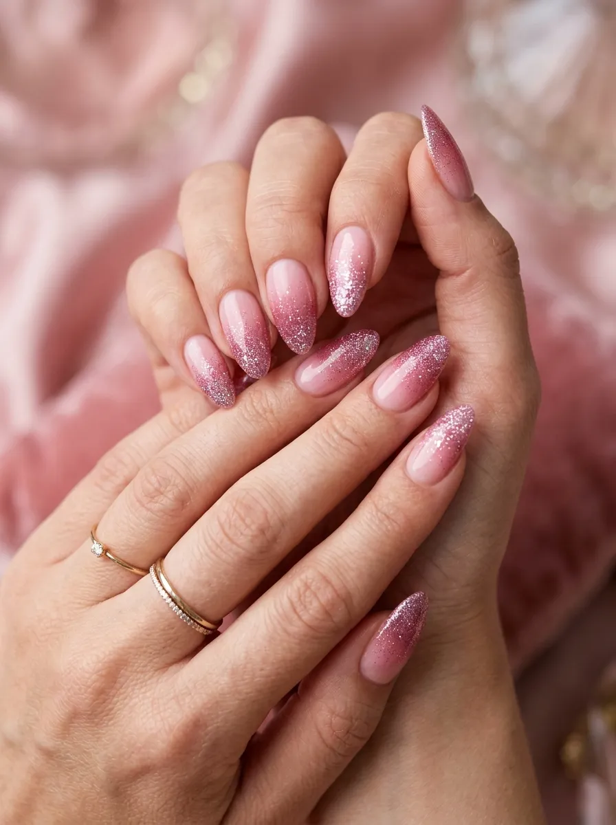 Glitter Pink Ombre Nails